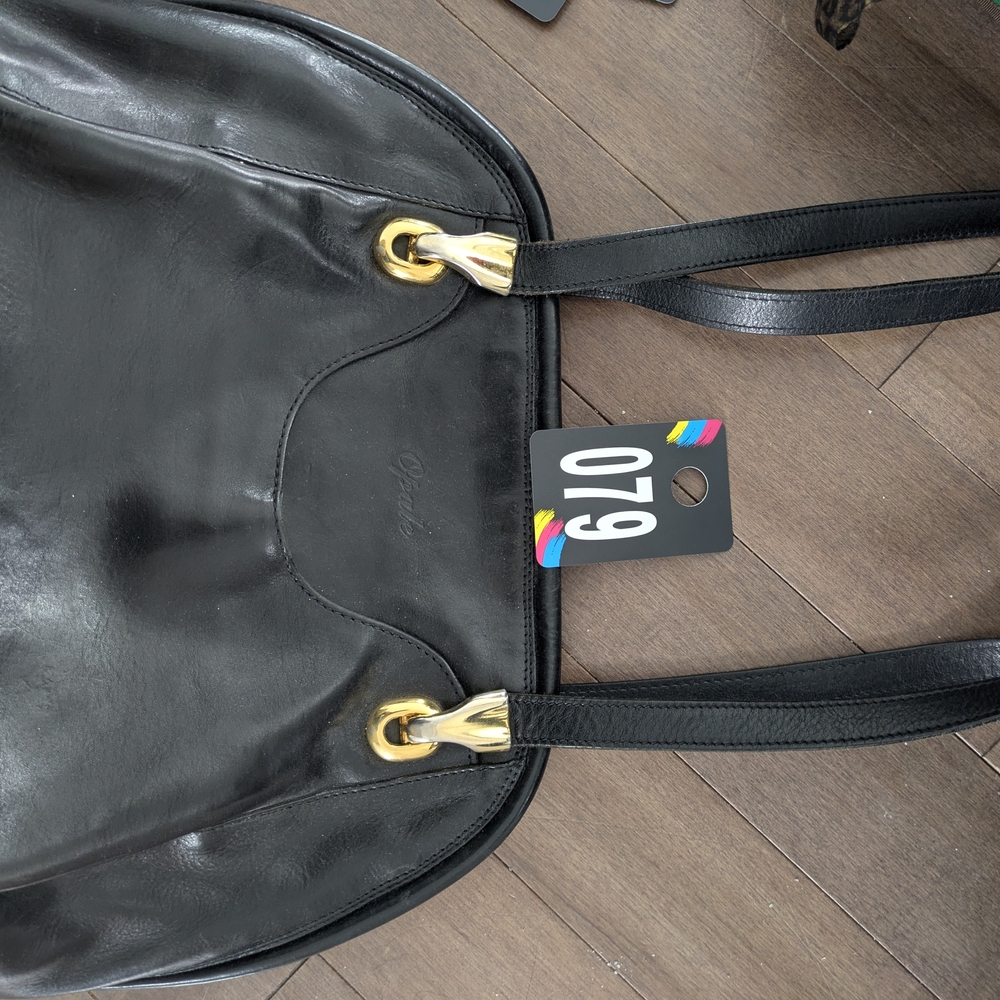 Sold079_Chic Black Leather Shoulder Bag with Gold Accents